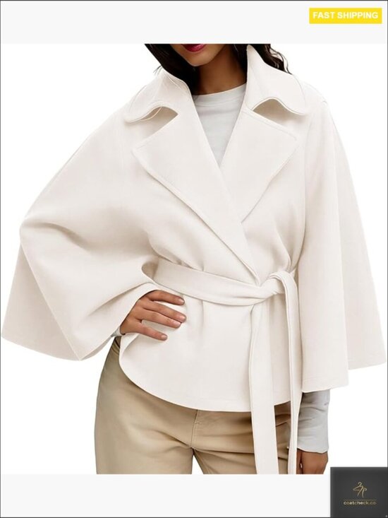 Jackets & Blazers - Wool Blend Cape Jacket Oversized Batwing Sleeve Peacoat Belted Chic Winter
